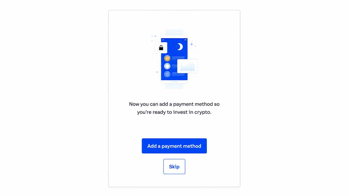 Coinbase add payment method screen