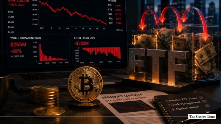 Crypto Market Today Liquidations cool 69% to $255M as ETF outflows reach $732M