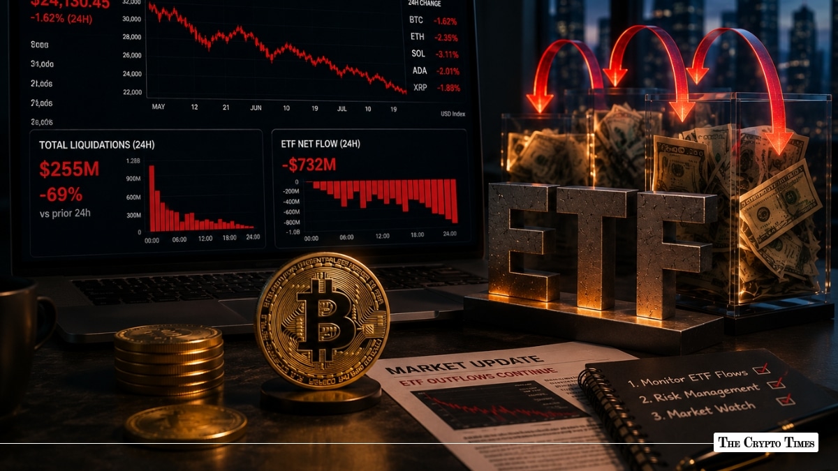 Crypto Market Today Liquidations cool 69% to $255M as ETF outflows reach $732M
