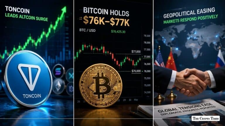 Today in Crypto: Toncoin Lead Altcoin Surge, Bitcoin Price Holds $76K–$77K Amid ETF Outflows and Geopolitical Easing