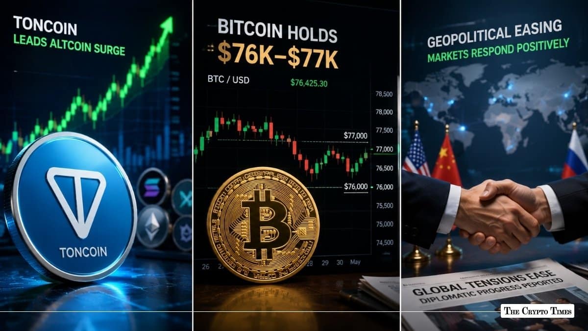 Today in Crypto: Toncoin Lead Altcoin Surge, Bitcoin Price Holds $76K–$77K Amid ETF Outflows and Geopolitical Easing