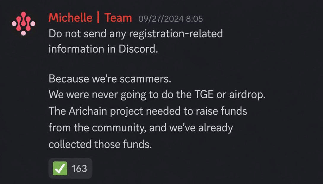 Arichain team Confession in discord