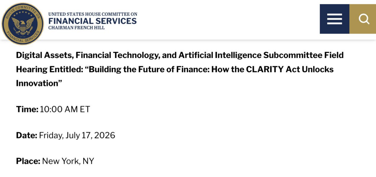 CLARITY Act Hearing Screenshot