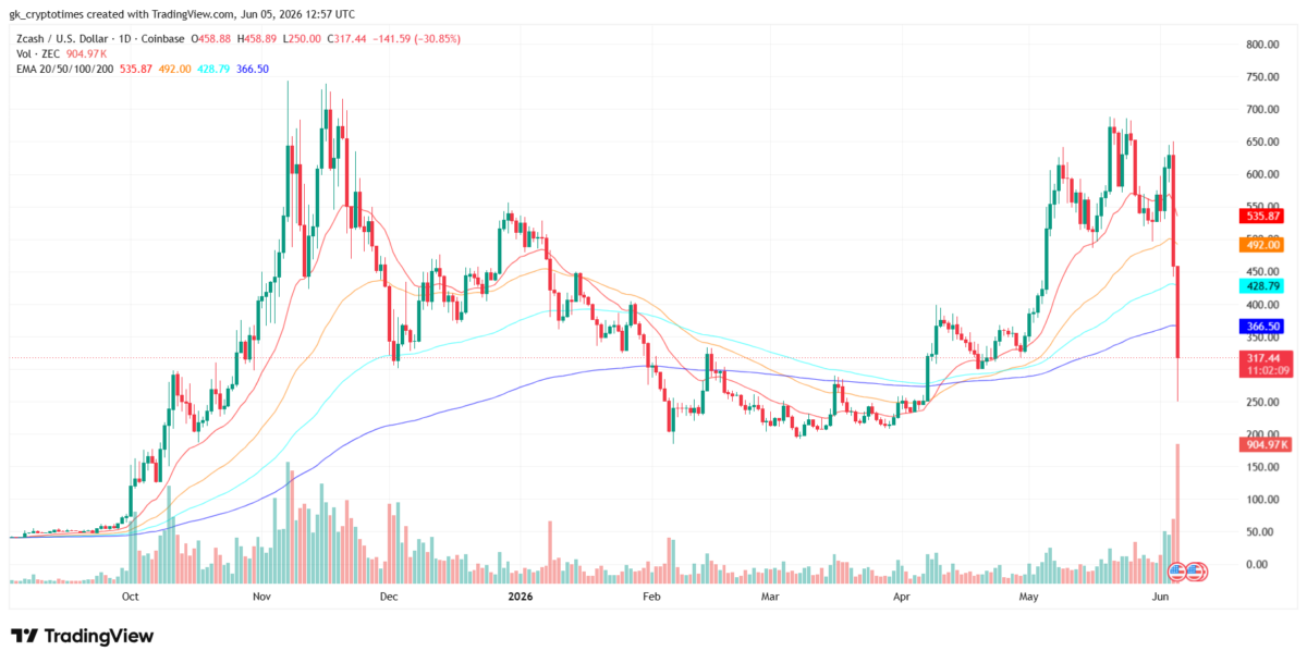 Zcash Price Chart - 1D