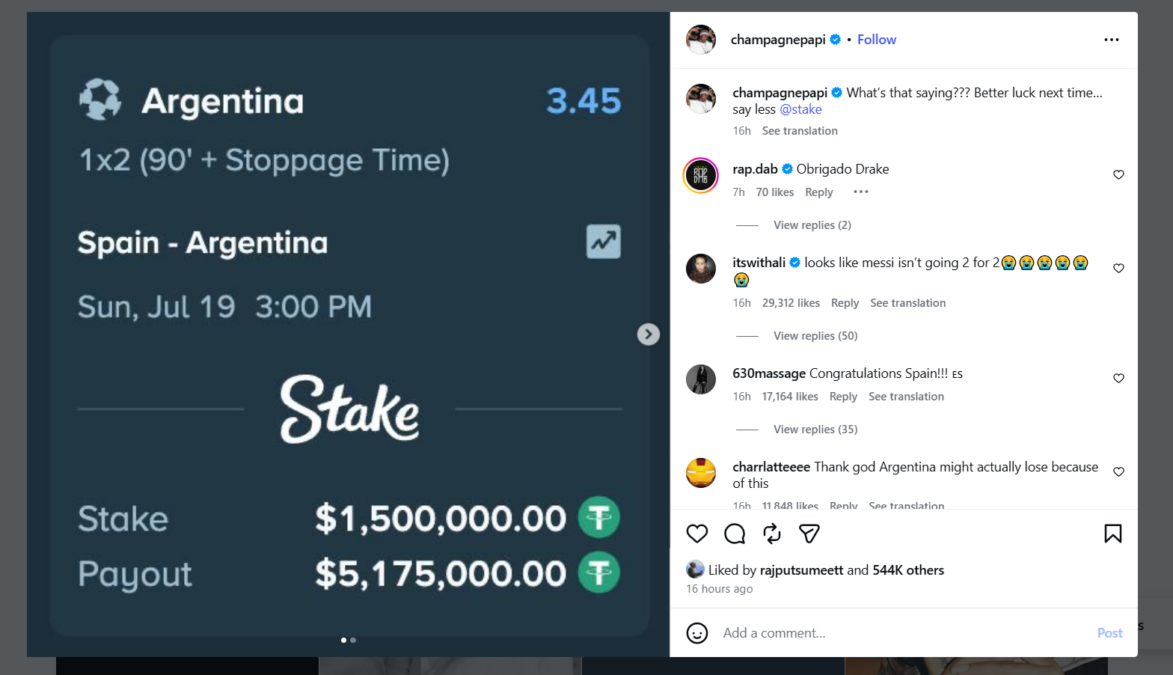 Drake post of bet