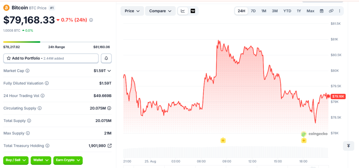 BTC Price Performance on August 25 at 3:00 pm UTC