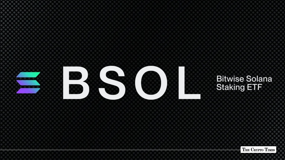 Text graphic featuring "BSOL Bitwise Solana Staking ETF" alongside the Solana logo against a dark textured background