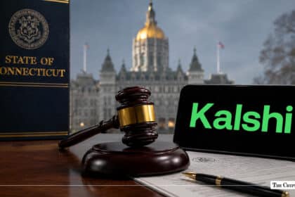 This image uses a gavel, a "State of Connecticut" book, and a phone displaying the Kalshi logo to illustrate Connecticut's legal lawsuit against the Kalshi platform