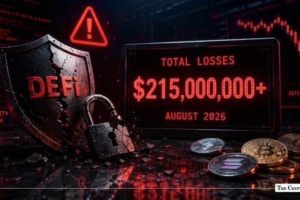 DeFi losses exceeding $215 million in August 2026 with cryptocurrency market crash warning