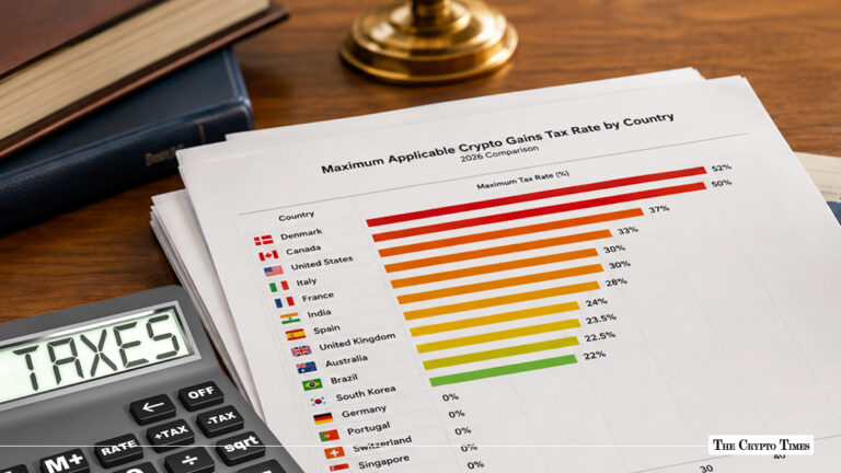Crypto tax rates by country shown with Bitcoin and global tax symbols