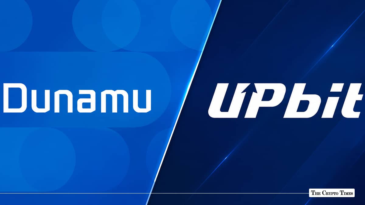 Split graphic featuring the Dunamu logo on the left and the Upbit logo on the right