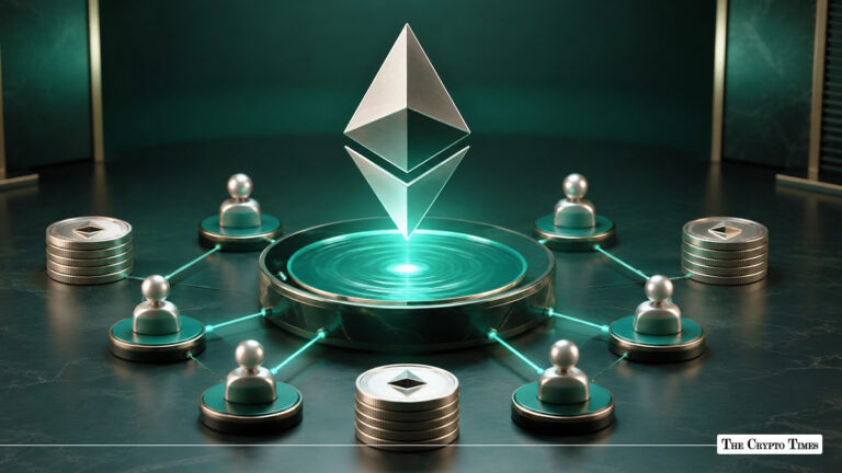 Ethereum coins combined in an Ethereum staking pool to earn staking rewards