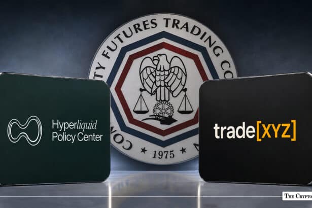 Logos of Hyperliquid Policy Center and Trade[XYZ] in front of the Commodity Futures Trading Commission (CFTC) seal
