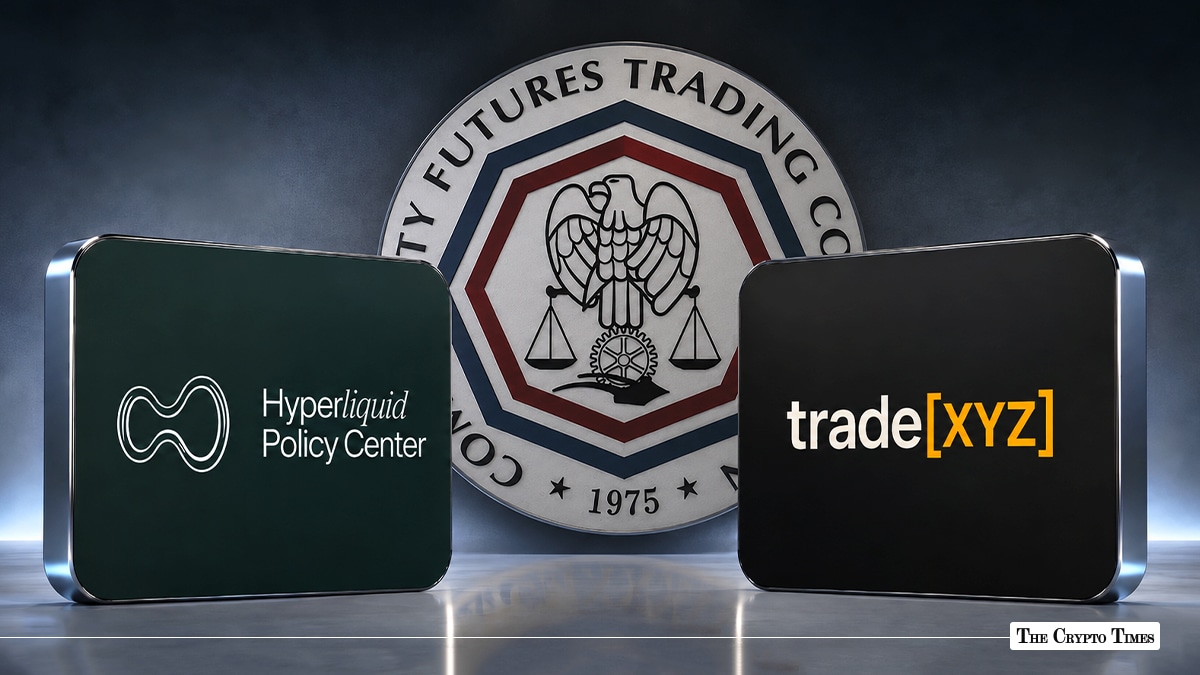 Logos of Hyperliquid Policy Center and Trade[XYZ] in front of the Commodity Futures Trading Commission (CFTC) seal