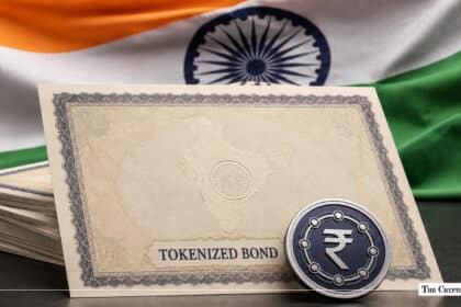 An official-looking document reading "Tokenized Bond" next to a digital Rupee token against the Indian flag