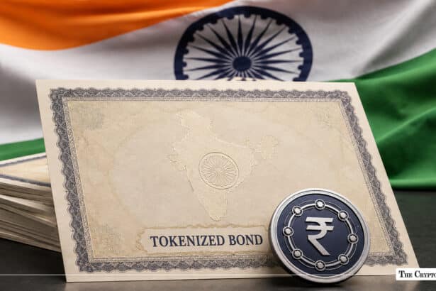 An official-looking document reading "Tokenized Bond" next to a digital Rupee token against the Indian flag