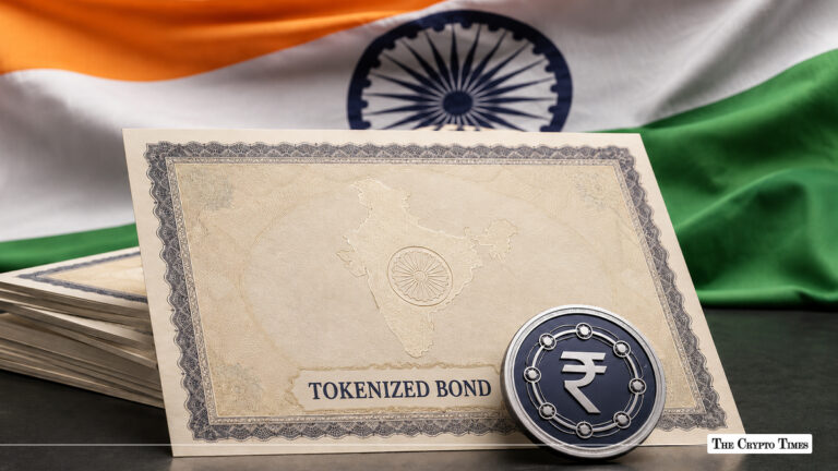 An official-looking document reading "Tokenized Bond" next to a digital Rupee token against the Indian flag