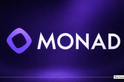 White Monad logo and text displayed on a purple gradient background