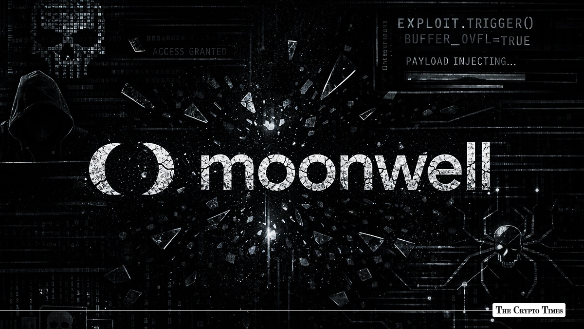 Cracked Moonwell logo on a dark background with computer code and hacker graphics representing a protocol exploit
