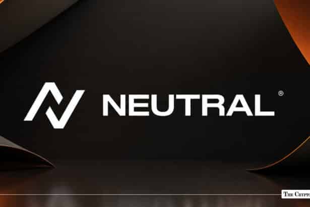 Neutral logo with white lettering set against a dark, angled background