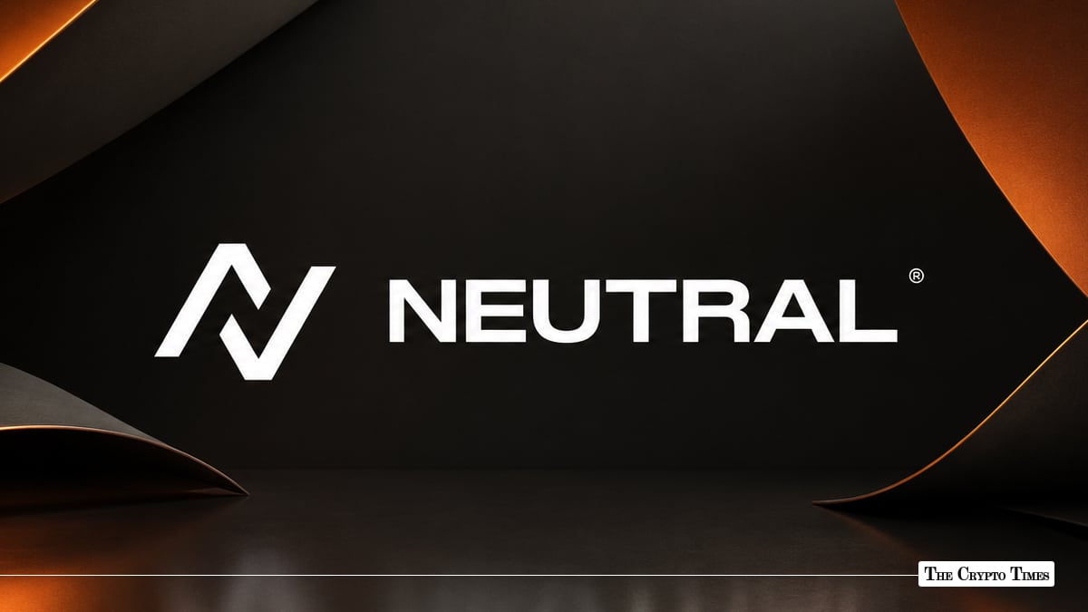 Neutral logo with white lettering set against a dark, angled background