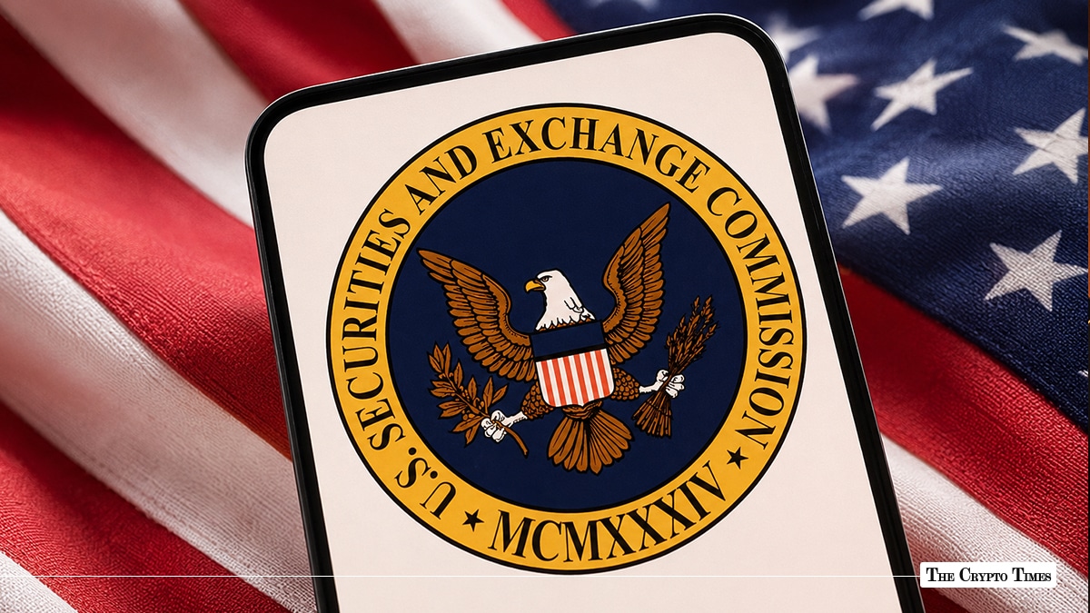 Smartphone screen showing the SEC logo resting on an American flag