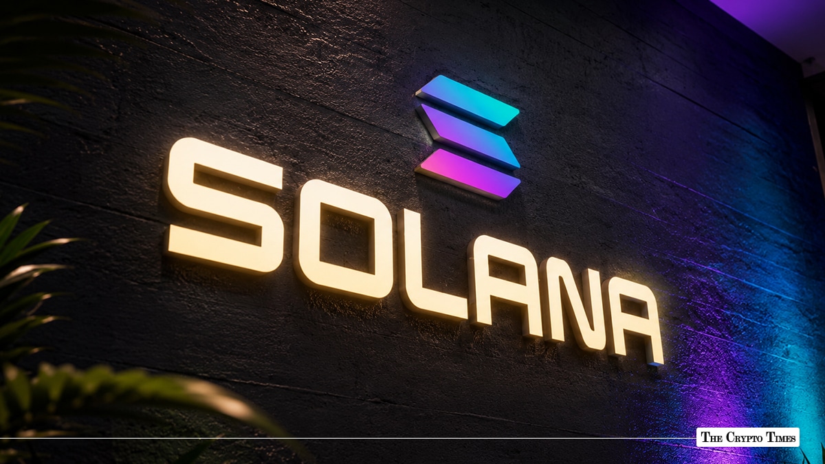 Solana logo displayed on a textured stone wall