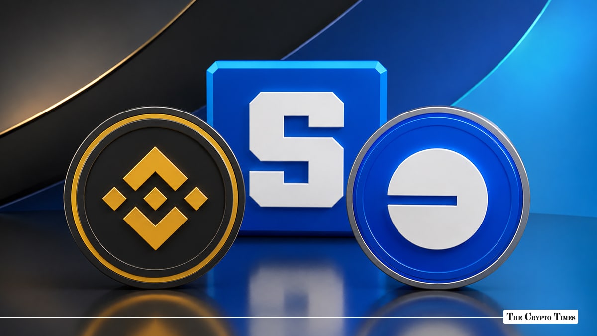 Logos for BNB Chain, The Sandbox, and Base displayed side by side against a blue background