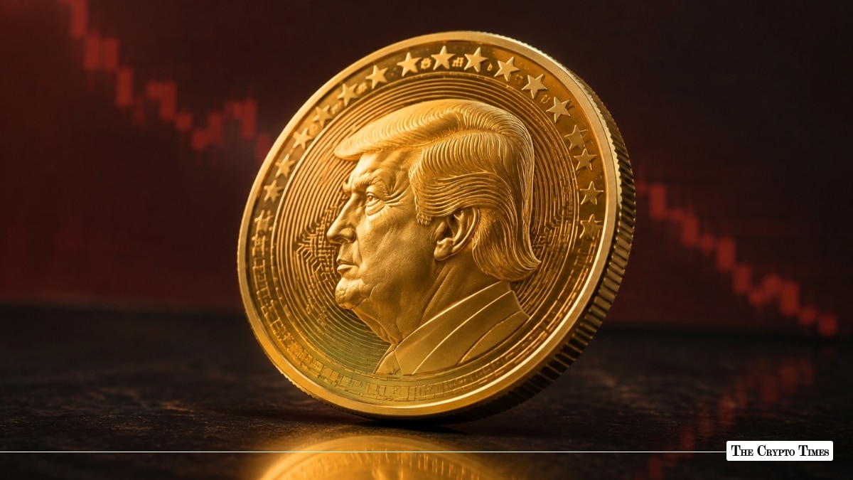 Trump-linked GOLD Coin set against a red downward market chart