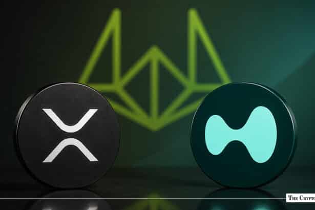 XRP and Hyperliquid (HYPE) tokens side-by-side with a glowing green Wintermute logo in the background