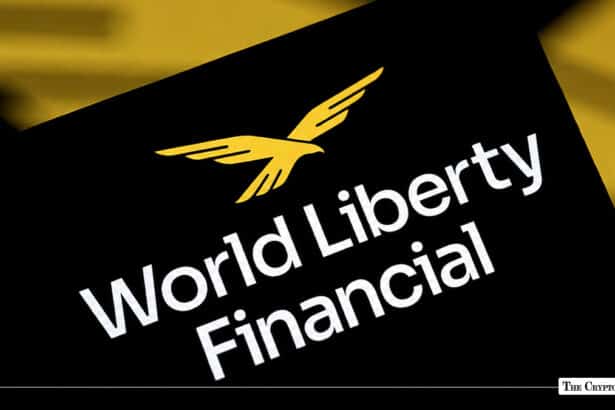 Close-up view of the World Liberty Financial name and eagle logo on a black card