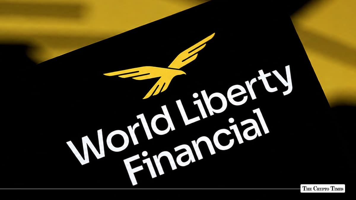 Close-up view of the World Liberty Financial name and eagle logo on a black card