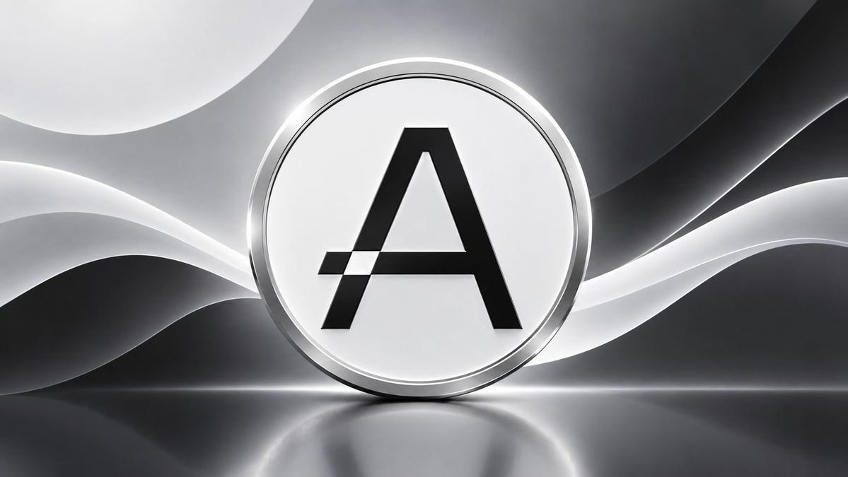 Aleo cryptocurrency coin with its logo on a black and silver background.