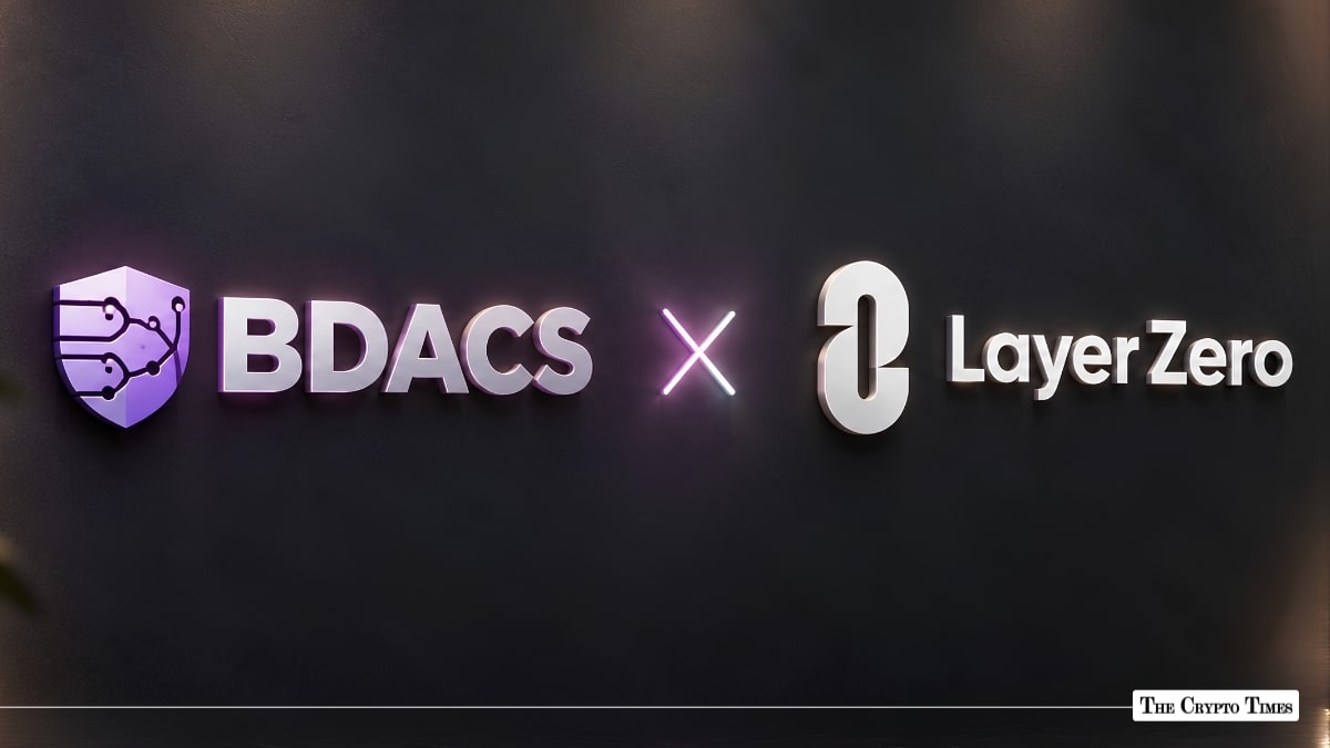 BDACS and LayerZero partnership logo featuring a purple shield icon and white LayerZero emblem