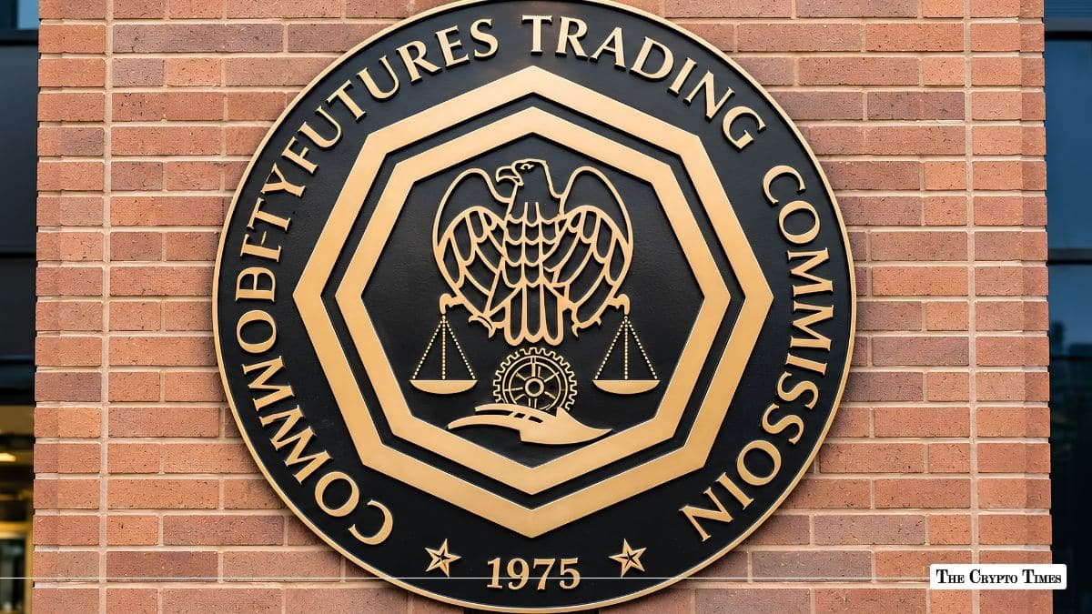 Official Commodity Futures Trading Commission (CFTC) seal mounted on a red brick wall.