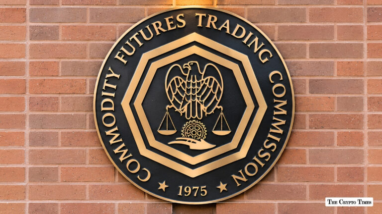 Official seal of the Commodity Futures Trading Commission (CFTC) mounted on a red brick wall.
