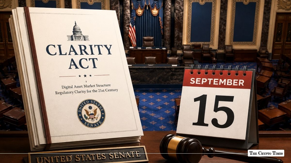 Clarity Act bill with a September 15 calendar and Senate chamber in the background.