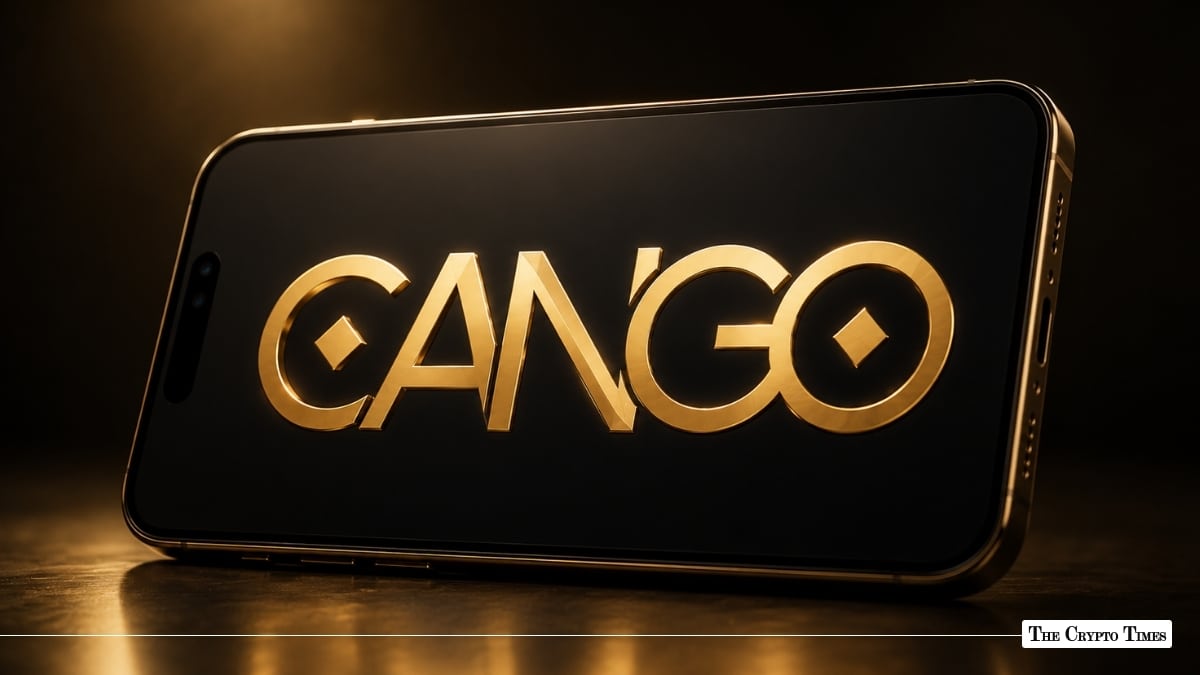 Gold-embossed Cango logo centered on a dark smartphone screen