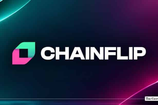 Chainflip logo on a dark background with teal and pink gradient accents.