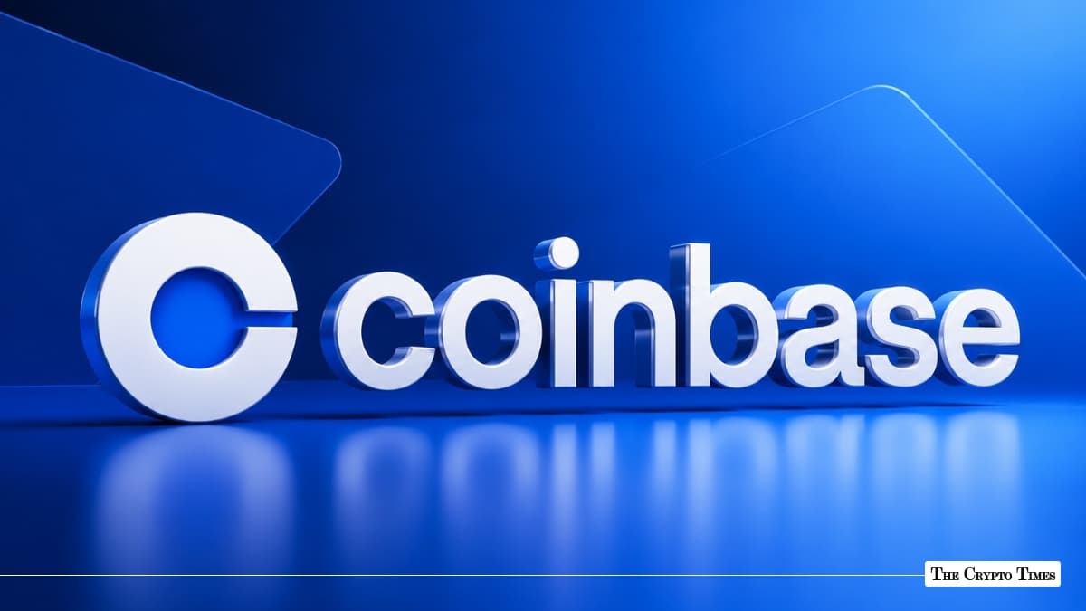 3D white Coinbase logo resting on a glossy blue reflective surface