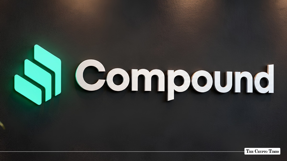 Compound logo on a dark wall.