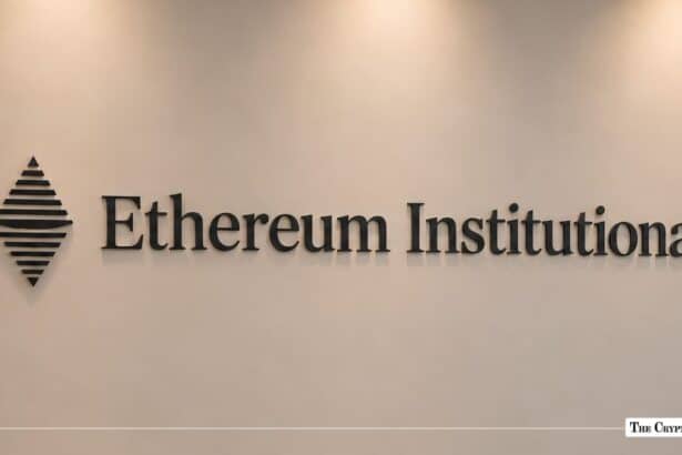 Ethereum Institutional signage mounted on a wall with the Ethereum logo.