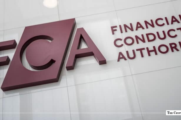 Financial Conduct Authority FCA logo mounted on a white wall