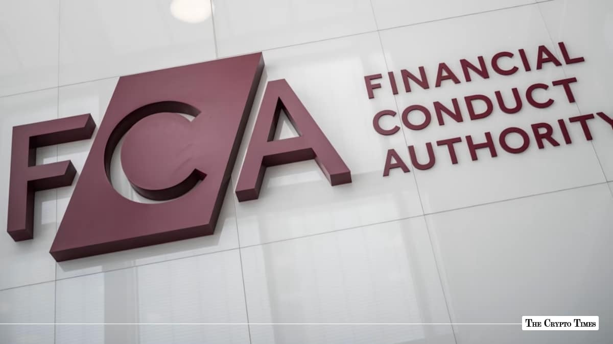 Financial Conduct Authority FCA logo mounted on a white wall