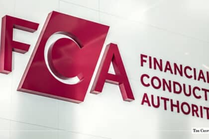 Red Financial Conduct Authority (FCA) logo and sign displayed on a white wall.