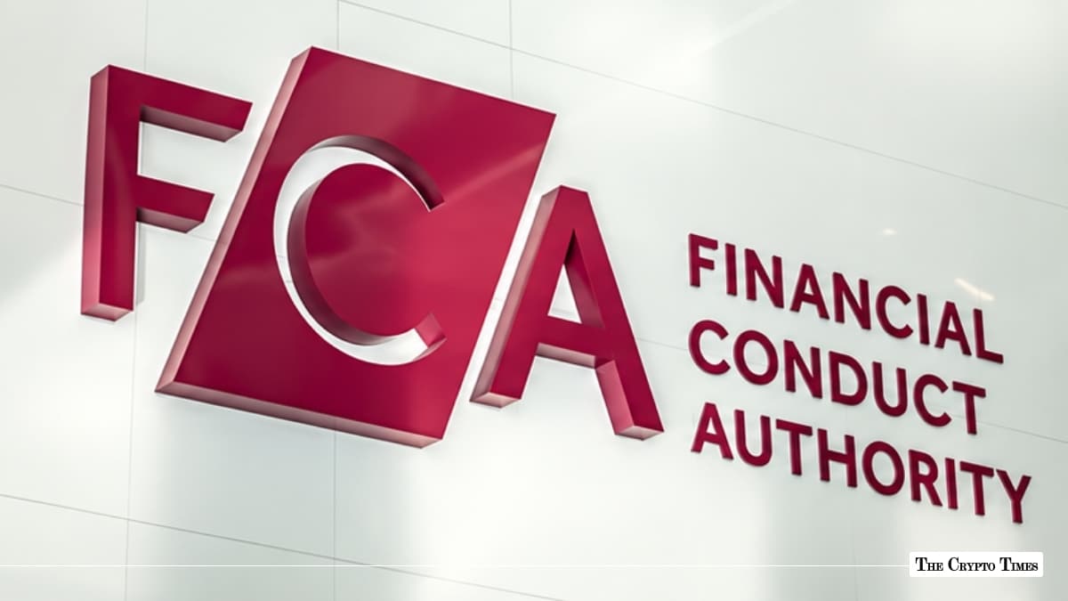 Red Financial Conduct Authority (FCA) logo and sign displayed on a white wall.