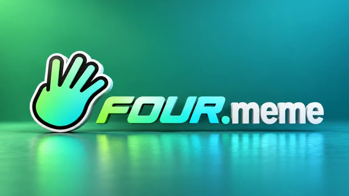 Four.meme logo with green hand icon on teal gradient background