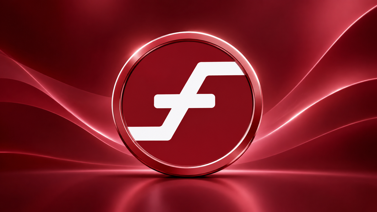 Firo cryptocurrency coin with its logo on a red background.