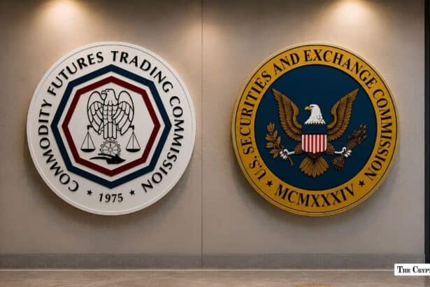 CFTC and SEC logos displayed side by side on a wall