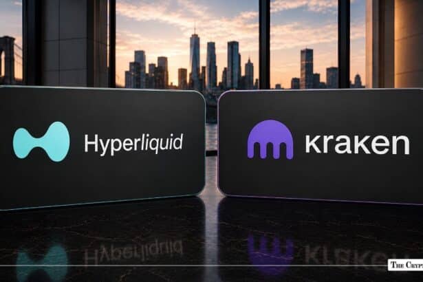 Hyperliquid and Kraken logos displayed side by side against a city skyline